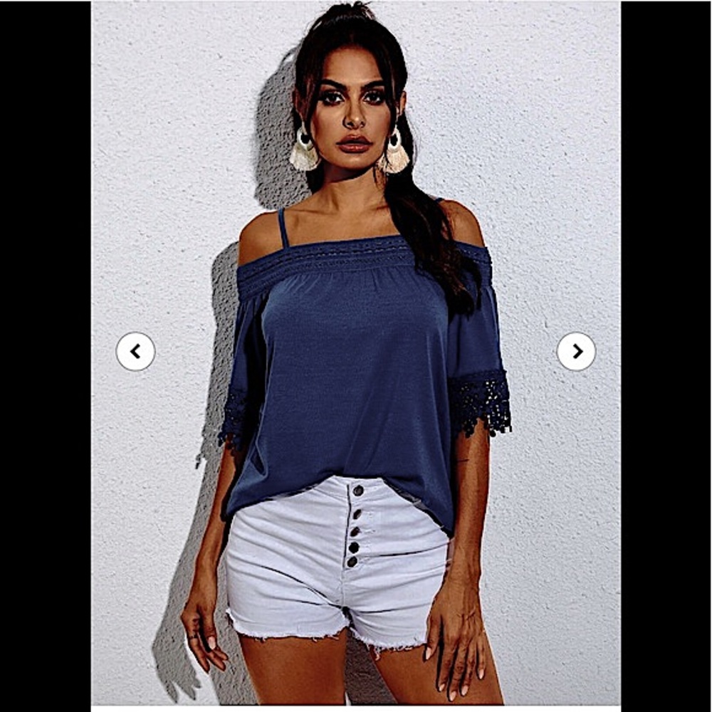 Lace Trimmed Cold Shoulder Blouse